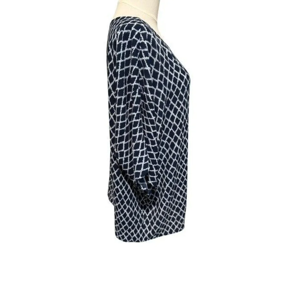 Michael Kors Womens Top Size 1X Blue Short Sleeve Tie Knot Hemline Round Neck